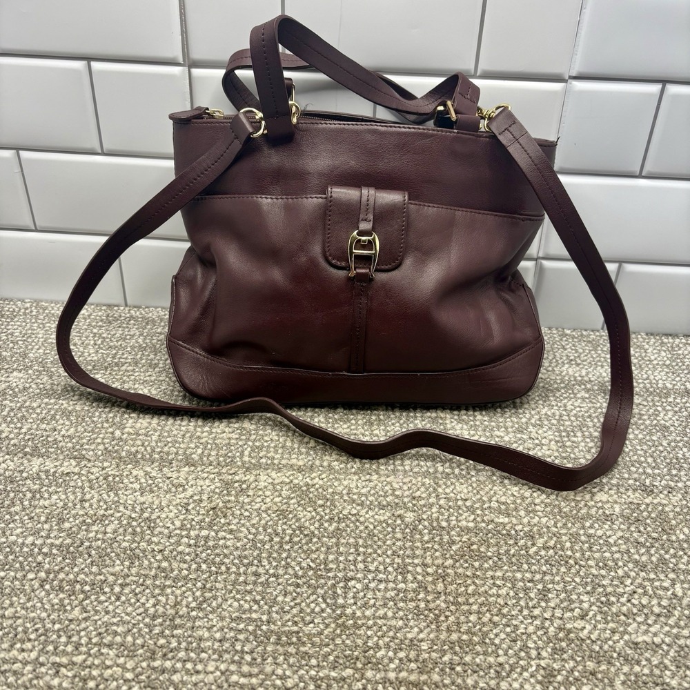 Etienne Aigner Brown Leather Handbags Hand Or Shoulder Straps Pockets VTG